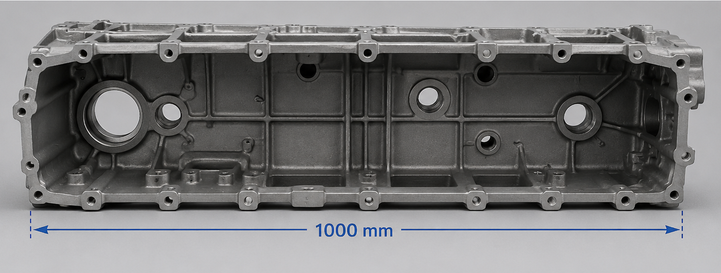 Large housing or casting with a 1000 mm measured feature distance