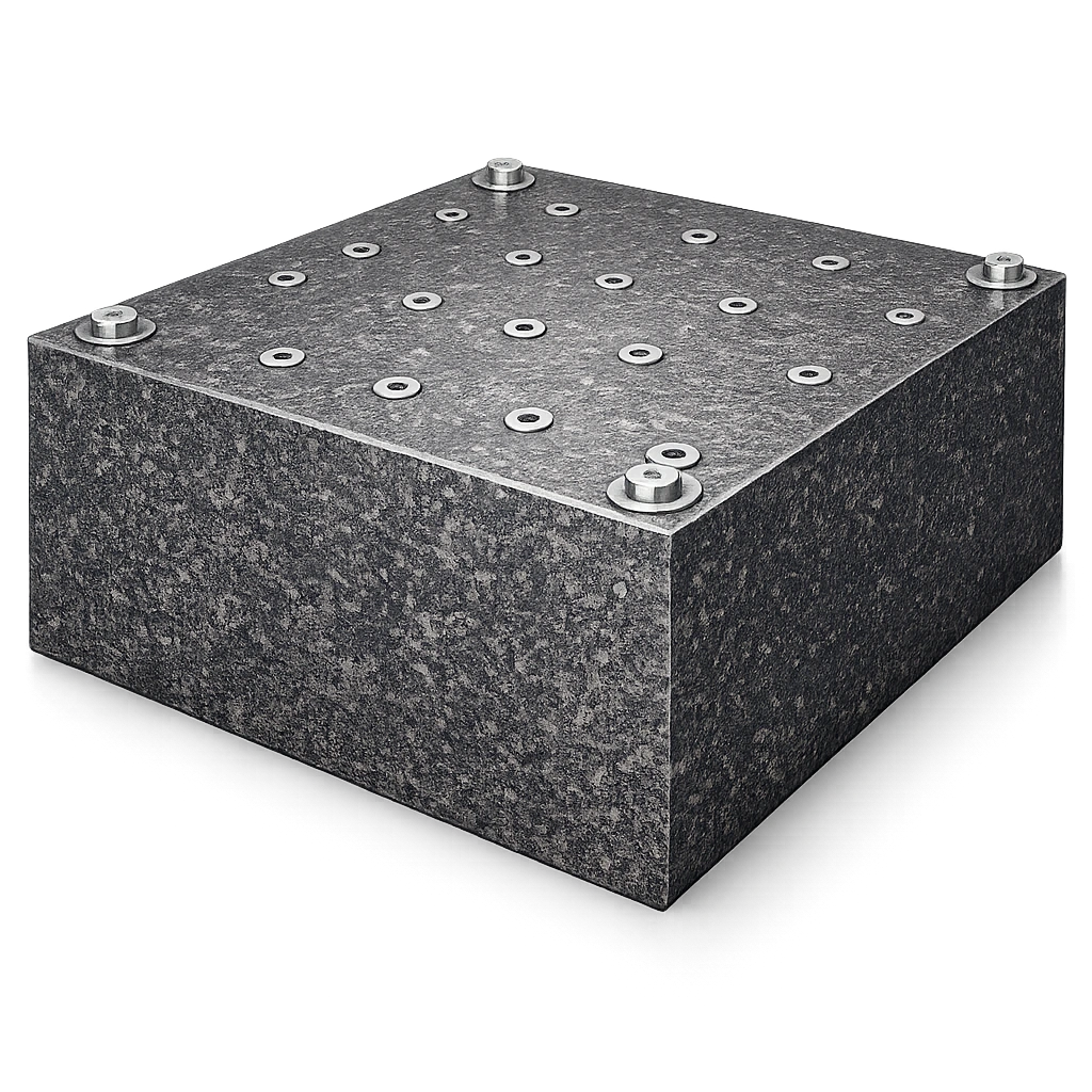 Granite foundation block with threaded fixture mounting points for large-part CMM planning